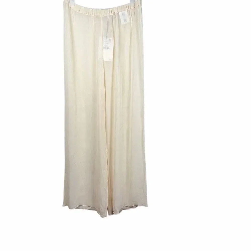 NWT Zara Studio Limited Edition Semi-Sheer Crinkled Wide Leg Pants Ivory Cream S